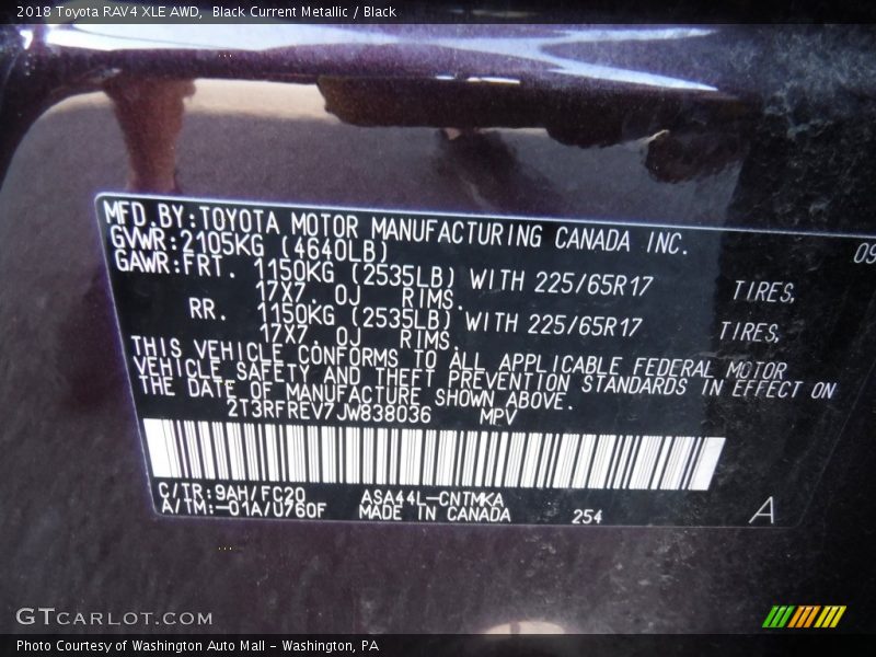Black Current Metallic / Black 2018 Toyota RAV4 XLE AWD