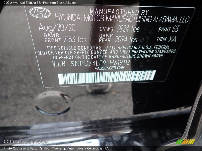 Phantom Black / Beige 2020 Hyundai Elantra SE