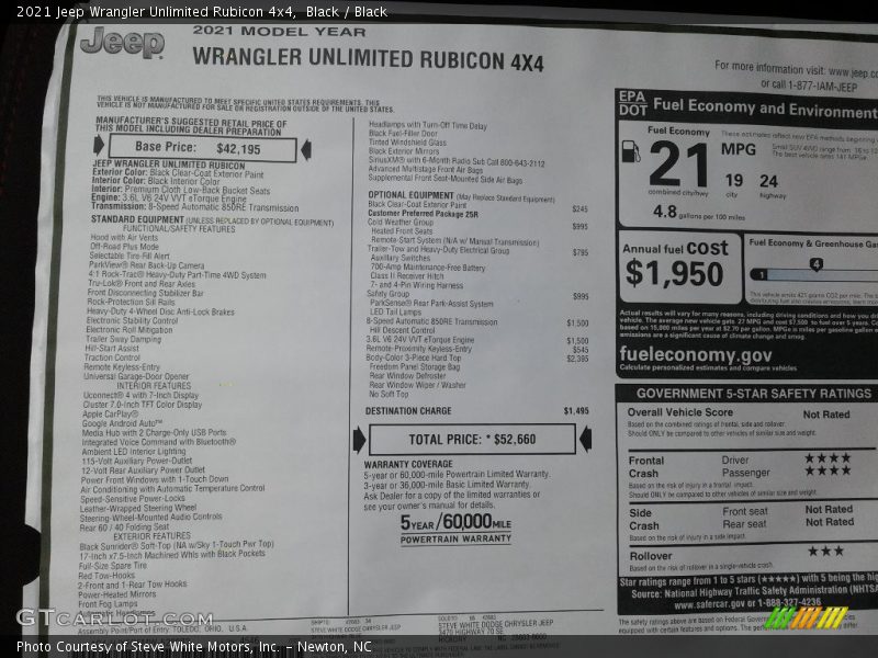  2021 Wrangler Unlimited Rubicon 4x4 Window Sticker