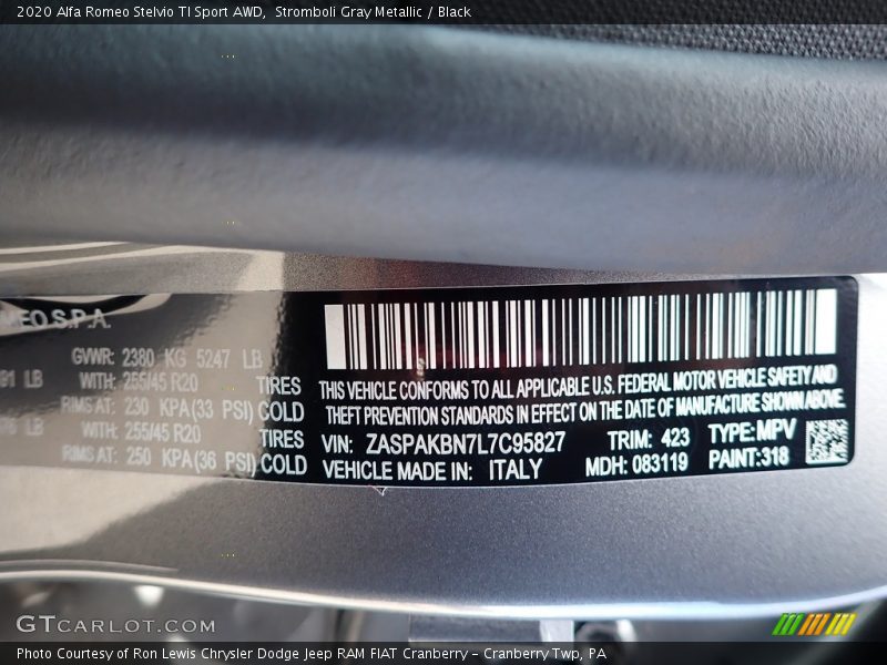 2020 Stelvio TI Sport AWD Stromboli Gray Metallic Color Code 318