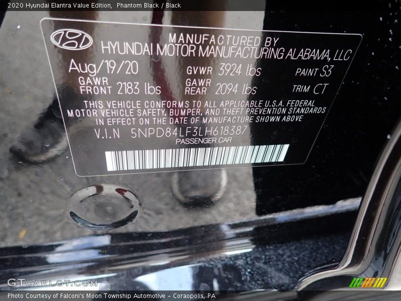 Phantom Black / Black 2020 Hyundai Elantra Value Edition