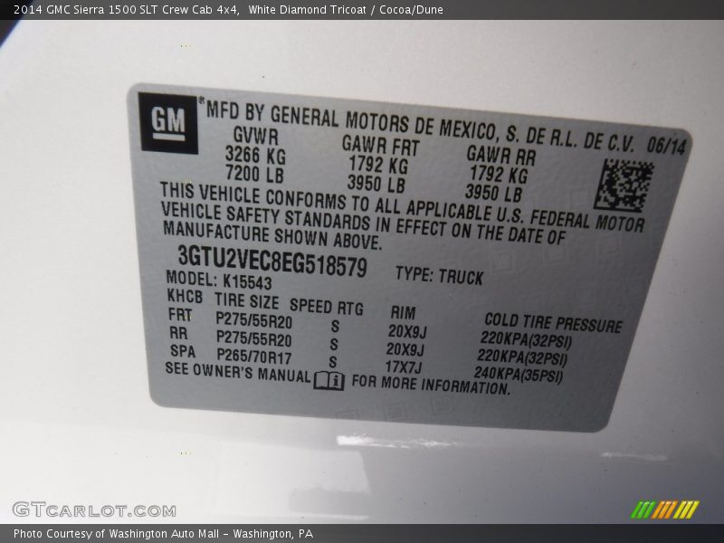 White Diamond Tricoat / Cocoa/Dune 2014 GMC Sierra 1500 SLT Crew Cab 4x4