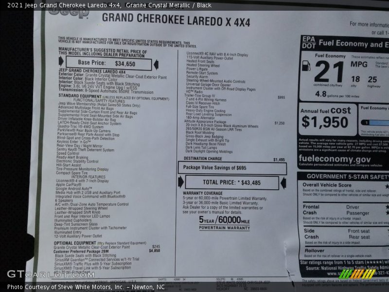 Granite Crystal Metallic / Black 2021 Jeep Grand Cherokee Laredo 4x4