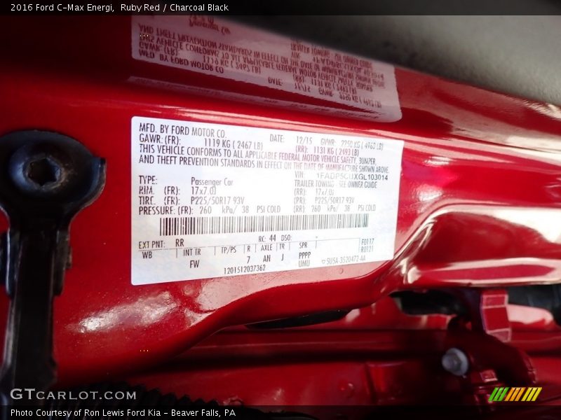 2016 C-Max Energi Ruby Red Color Code RR