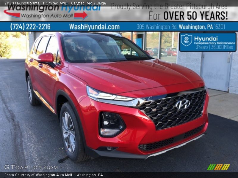 Calypso Red / Beige 2020 Hyundai Santa Fe Limited AWD