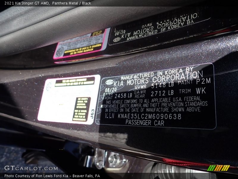2021 Stinger GT AWD Panthera Metal Color Code P2M