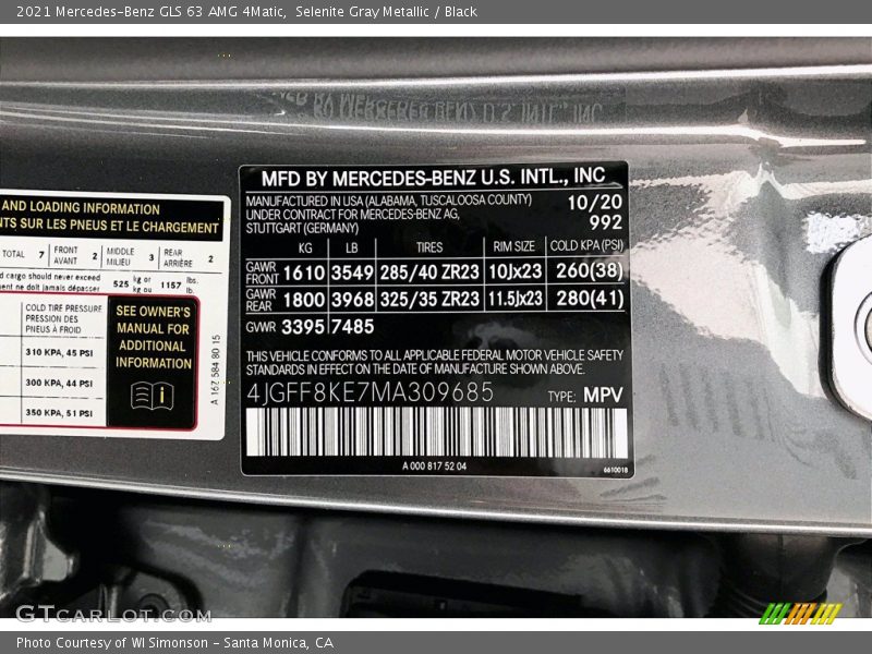 2021 GLS 63 AMG 4Matic Selenite Gray Metallic Color Code 992