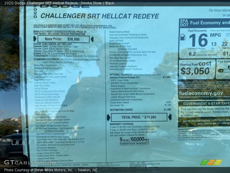  2020 Challenger SRT Hellcat Redeye Window Sticker