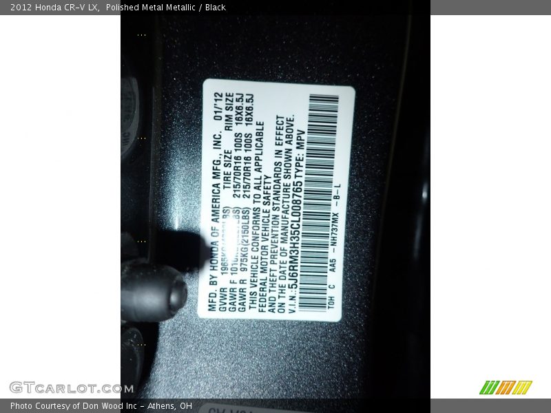 Polished Metal Metallic / Black 2012 Honda CR-V LX