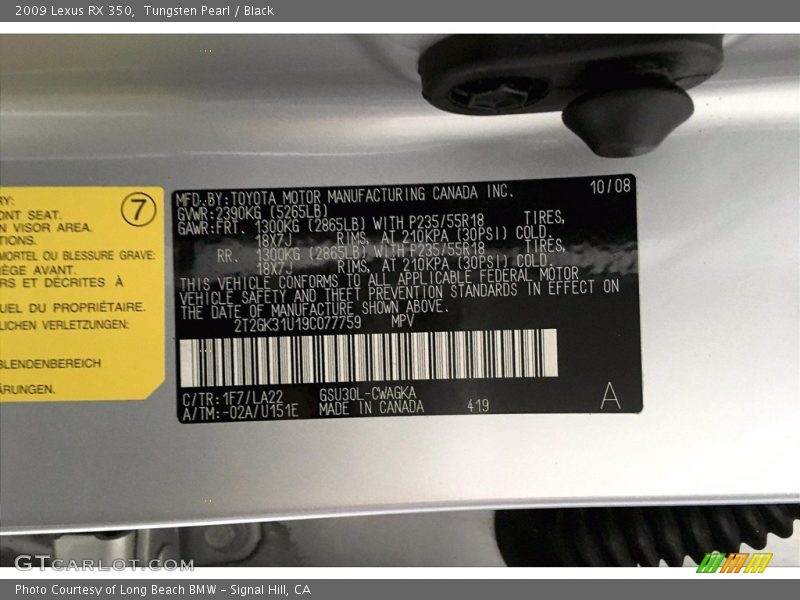 Tungsten Pearl / Black 2009 Lexus RX 350