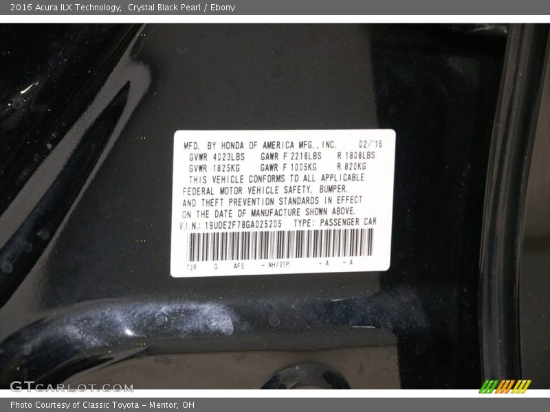 Crystal Black Pearl / Ebony 2016 Acura ILX Technology