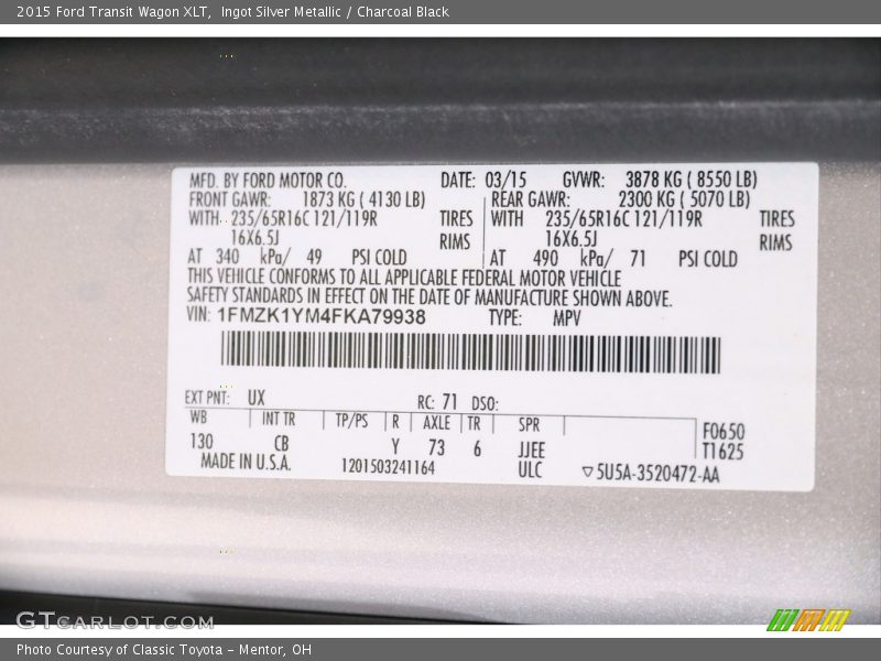 2015 Transit Wagon XLT Ingot Silver Metallic Color Code UX