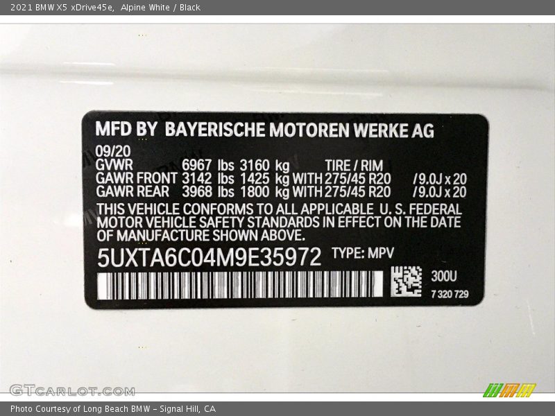 2021 X5 xDrive45e Alpine White Color Code 300