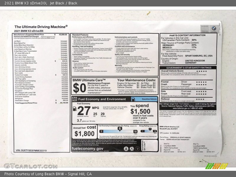 Jet Black / Black 2021 BMW X3 sDrive30i