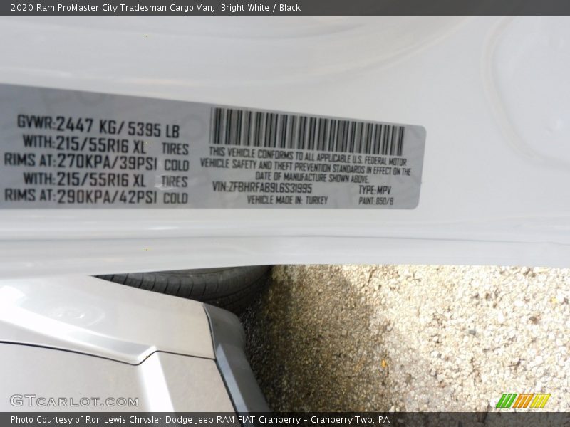 Bright White / Black 2020 Ram ProMaster City Tradesman Cargo Van