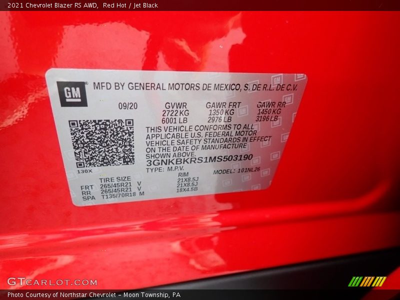 Red Hot / Jet Black 2021 Chevrolet Blazer RS AWD