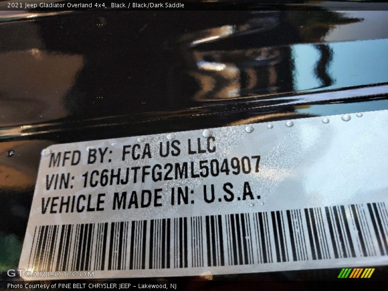 Black / Black/Dark Saddle 2021 Jeep Gladiator Overland 4x4