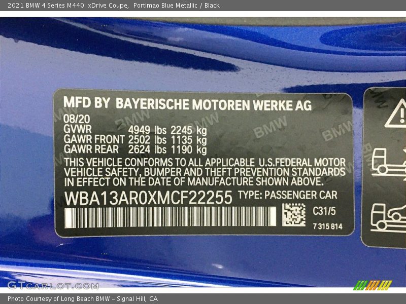 2021 4 Series M440i xDrive Coupe Portimao Blue Metallic Color Code C31