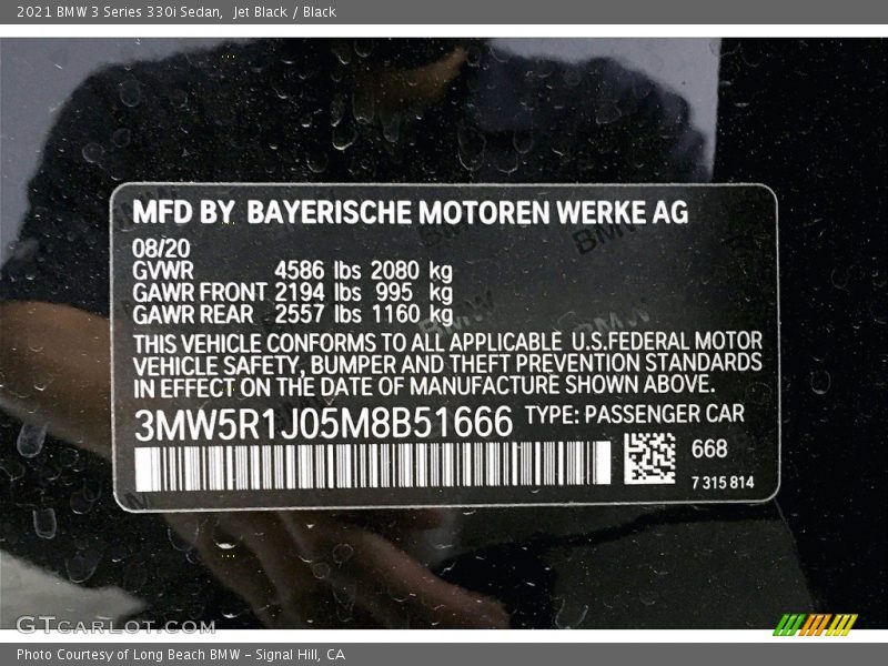 2021 3 Series 330i Sedan Jet Black Color Code 668