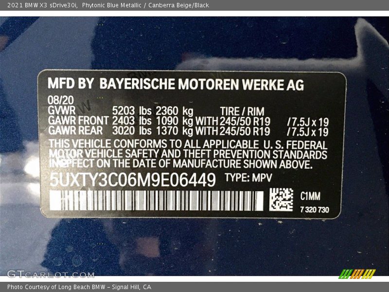 2021 X3 sDrive30i Phytonic Blue Metallic Color Code C1M