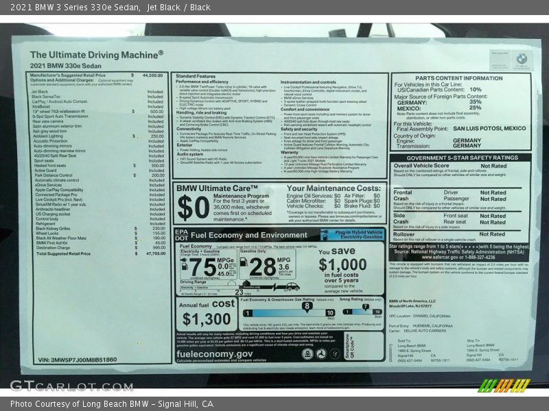  2021 3 Series 330e Sedan Window Sticker