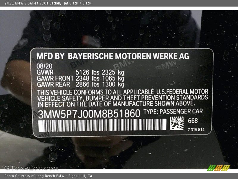 2021 3 Series 330e Sedan Jet Black Color Code 668