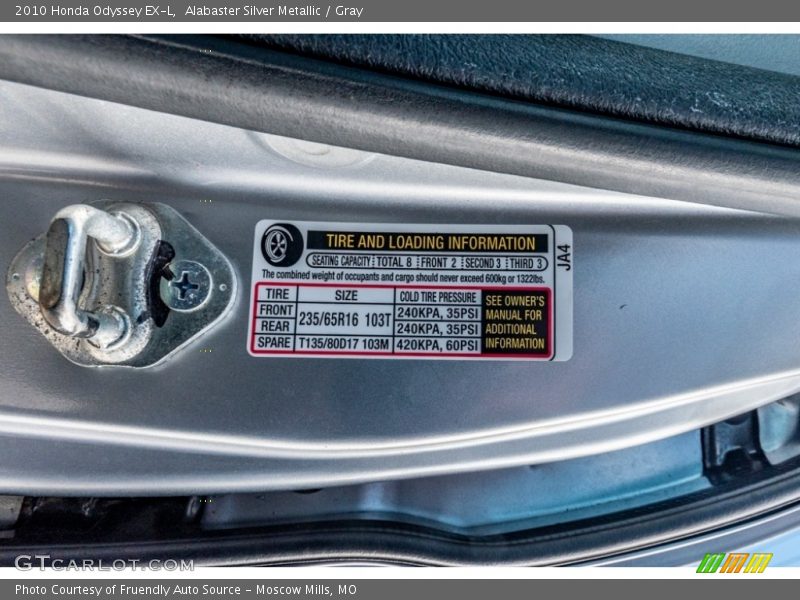 Alabaster Silver Metallic / Gray 2010 Honda Odyssey EX-L