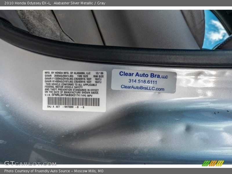 Alabaster Silver Metallic / Gray 2010 Honda Odyssey EX-L