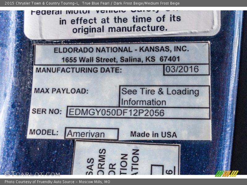 True Blue Pearl / Dark Frost Beige/Medium Frost Beige 2015 Chrysler Town & Country Touring-L