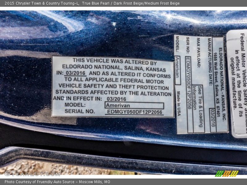 True Blue Pearl / Dark Frost Beige/Medium Frost Beige 2015 Chrysler Town & Country Touring-L