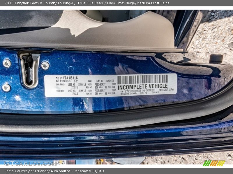 True Blue Pearl / Dark Frost Beige/Medium Frost Beige 2015 Chrysler Town & Country Touring-L