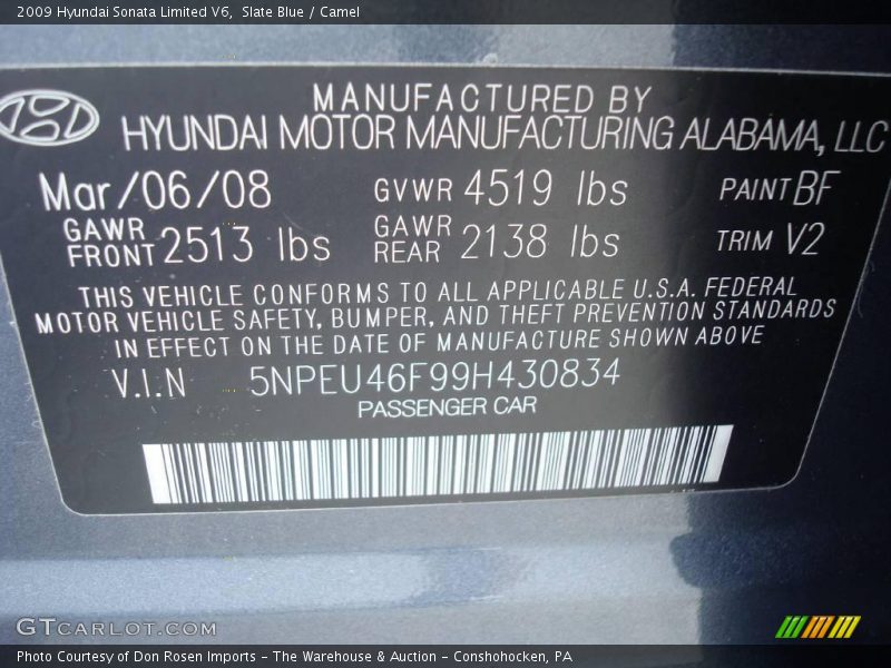 2009 Sonata Limited V6 Slate Blue Color Code BF