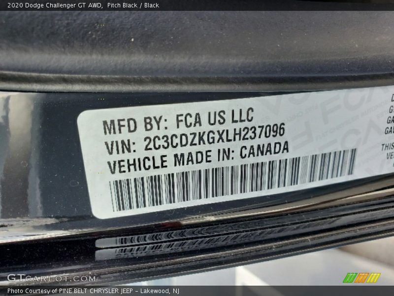 Pitch Black / Black 2020 Dodge Challenger GT AWD