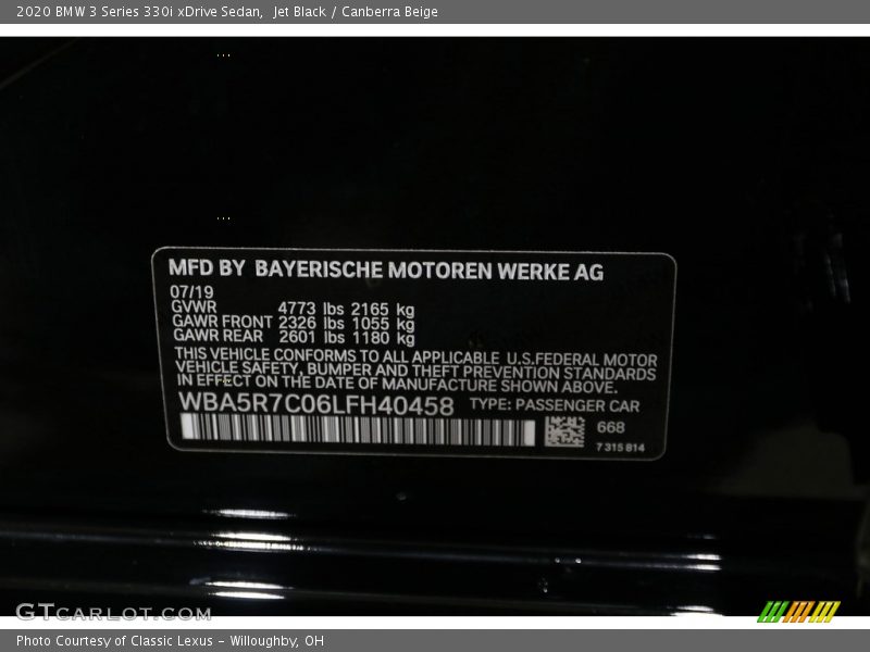 2020 3 Series 330i xDrive Sedan Jet Black Color Code 668