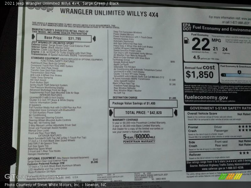 Sarge Green / Black 2021 Jeep Wrangler Unlimited Willys 4x4