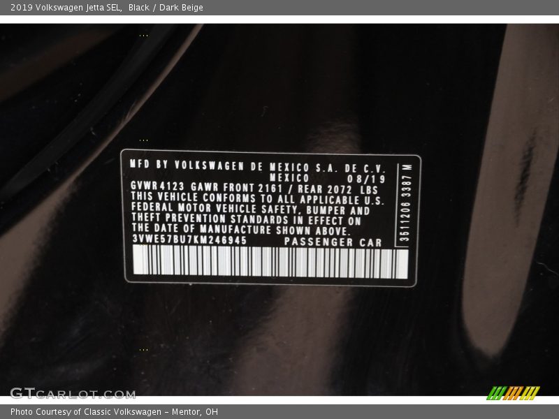 Black / Dark Beige 2019 Volkswagen Jetta SEL