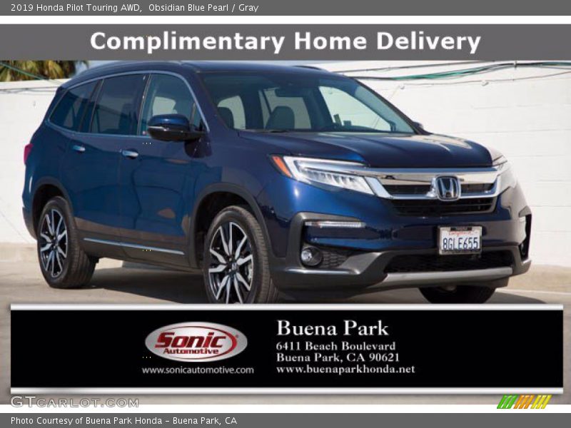 Obsidian Blue Pearl / Gray 2019 Honda Pilot Touring AWD