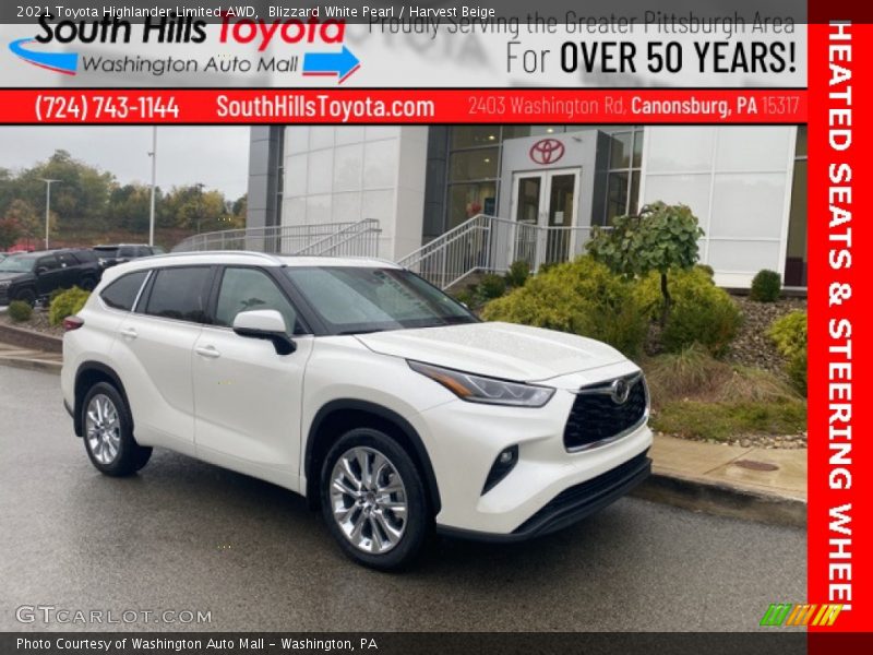 Blizzard White Pearl / Harvest Beige 2021 Toyota Highlander Limited AWD