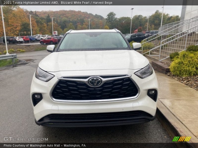 Blizzard White Pearl / Harvest Beige 2021 Toyota Highlander Limited AWD
