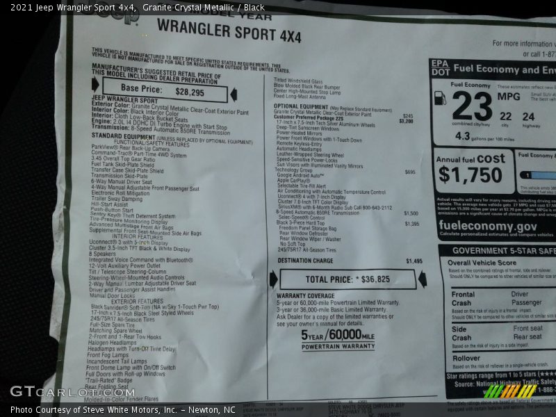  2021 Wrangler Sport 4x4 Window Sticker