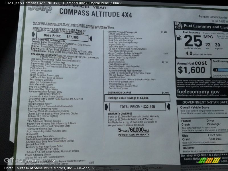 Diamond Black Crystal Pearl / Black 2021 Jeep Compass Altitude 4x4