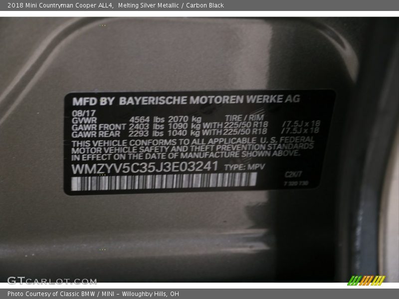 Melting Silver Metallic / Carbon Black 2018 Mini Countryman Cooper ALL4