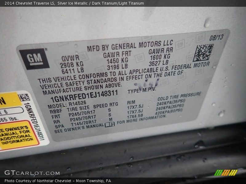 Silver Ice Metallic / Dark Titanium/Light Titanium 2014 Chevrolet Traverse LS