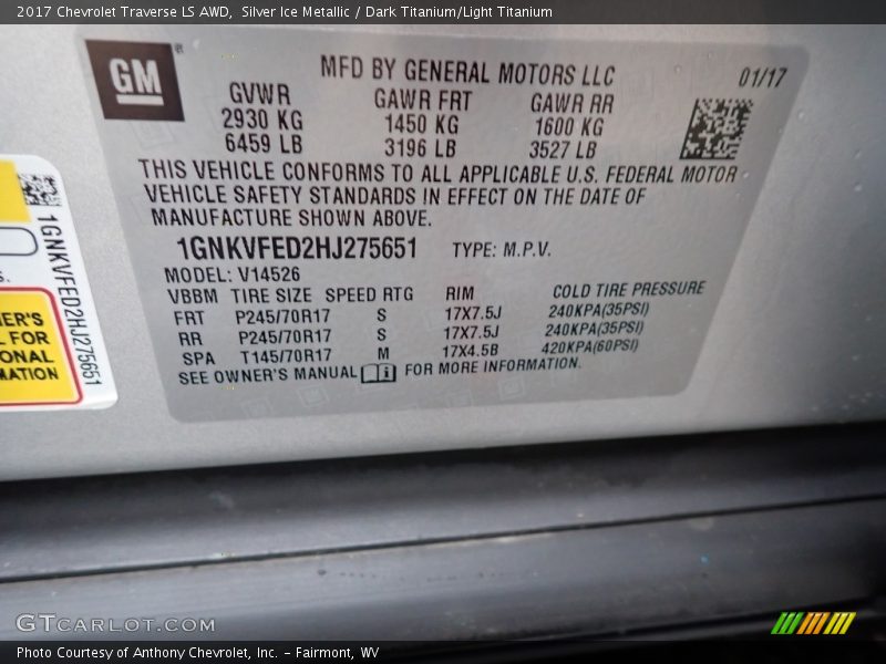 Silver Ice Metallic / Dark Titanium/Light Titanium 2017 Chevrolet Traverse LS AWD