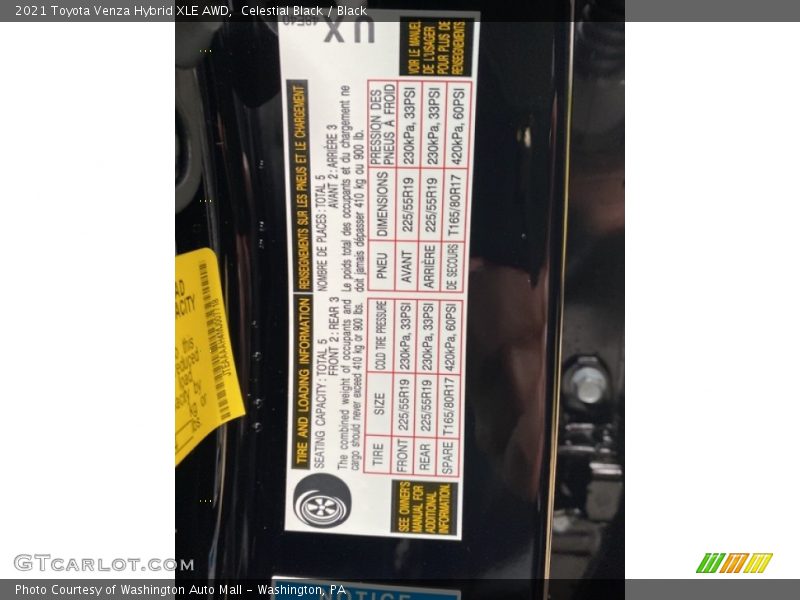 Celestial Black / Black 2021 Toyota Venza Hybrid XLE AWD