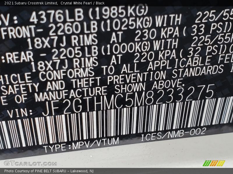 Crystal White Pearl / Black 2021 Subaru Crosstrek Limited