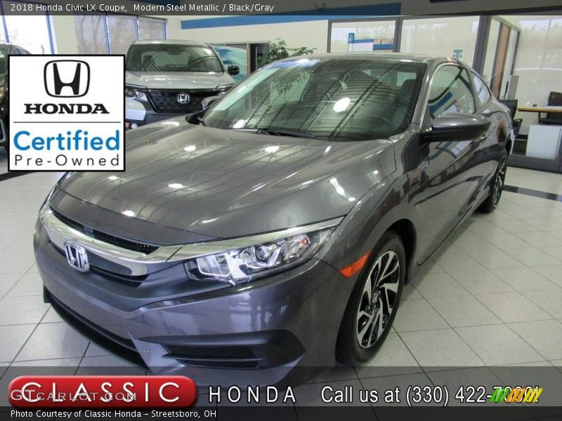 Modern Steel Metallic / Black/Gray 2018 Honda Civic LX Coupe