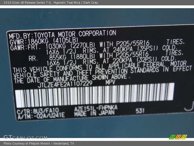 Hypnotic Teal Mica / Dark Gray 2010 Scion xB Release Series 7.0