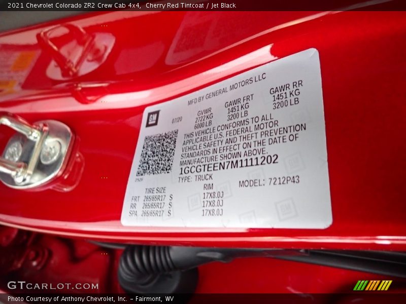 Cherry Red Tintcoat / Jet Black 2021 Chevrolet Colorado ZR2 Crew Cab 4x4