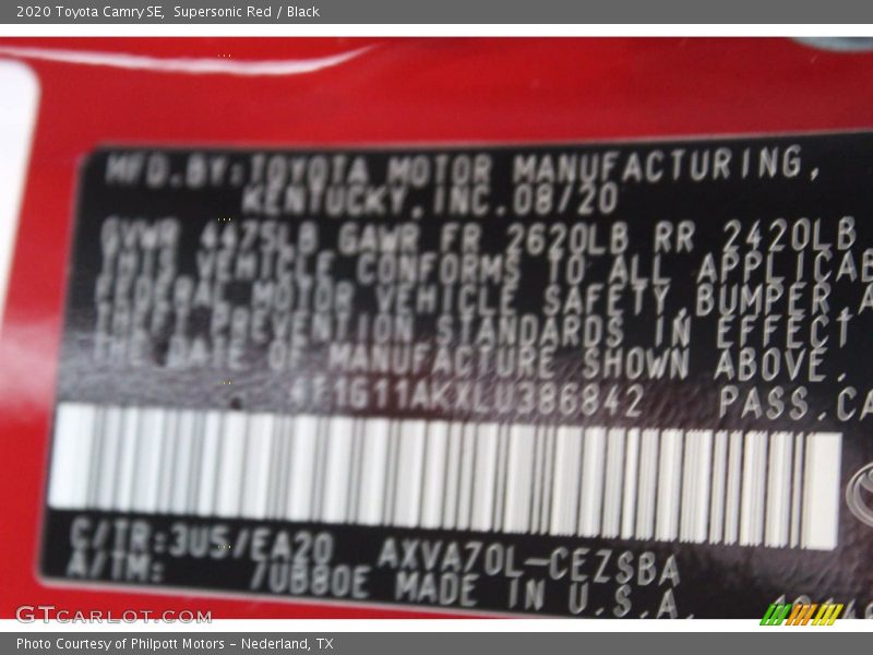 Supersonic Red / Black 2020 Toyota Camry SE